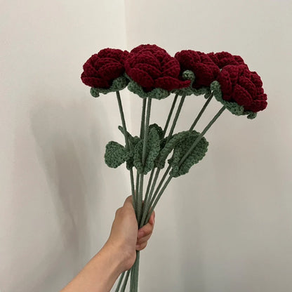 Hand-Knitted Wool Rose Flower Bouquet – Crochet Woven Flowers for DIY Weddings, Parties, and Home Decor