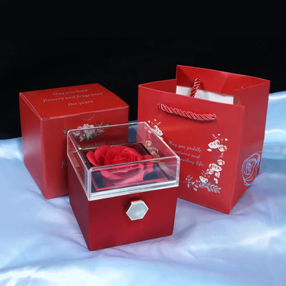 Valentine's Day Double Heart Eternal Rose Custom Name Necklace – Personalized Jewelry with Rotating Rose Gift Box