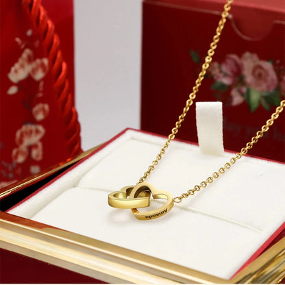 Valentine's Day Double Heart Eternal Rose Custom Name Necklace – Personalized Jewelry with Rotating Rose Gift Box