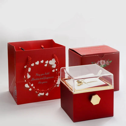 Valentine's Day Double Heart Eternal Rose Custom Name Necklace – Personalized Jewelry with Rotating Rose Gift Box