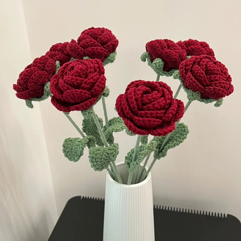 Hand-Knitted Wool Rose Flower Bouquet – Crochet Woven Flowers for DIY Weddings, Parties, and Home Decor