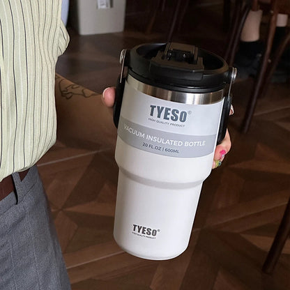 600ml–1200ml Stainless Steel Insulated Thermos Bottle – Leak-Proof Travel Mug with Handle and Straw for Hot and Cold Beverages