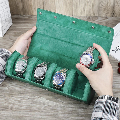 Luxury Saffiano Leather Watch Roll Case – 2, 3, or 4 Slot Storage Organizer for Watches – Scratch-Resistant & Waterproof