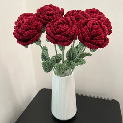 Hand-Knitted Wool Rose Flower Bouquet – Crochet Woven Flowers for DIY Weddings, Parties, and Home Decor