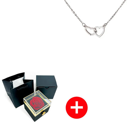 Valentine's Day Double Heart Eternal Rose Custom Name Necklace – Personalized Jewelry with Rotating Rose Gift Box