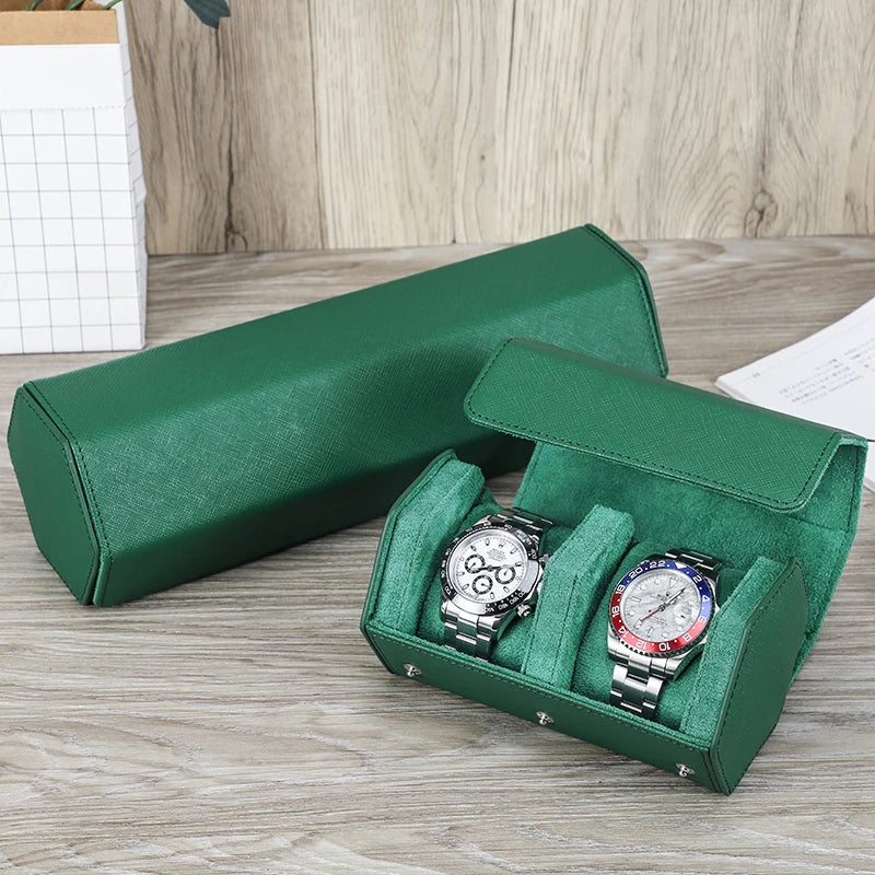 Luxury Saffiano Leather Watch Roll Case – 2, 3, or 4 Slot Storage Organizer for Watches – Scratch-Resistant & Waterproof