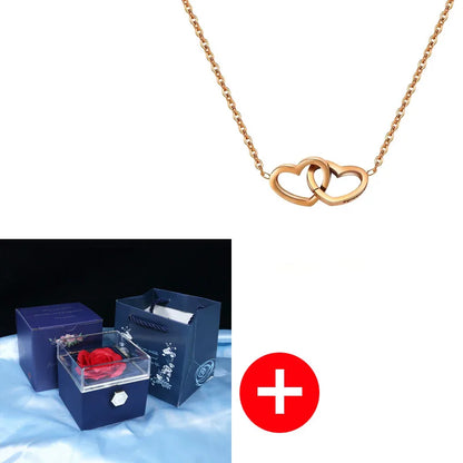 Valentine's Day Double Heart Eternal Rose Custom Name Necklace – Personalized Jewelry with Rotating Rose Gift Box