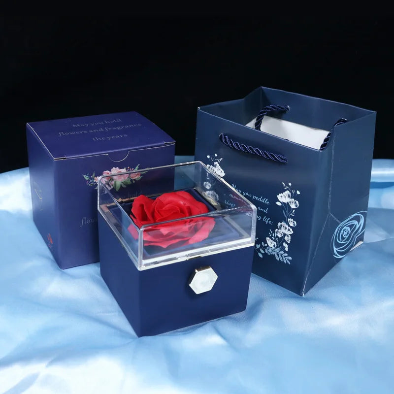 Valentine's Day Double Heart Eternal Rose Custom Name Necklace – Personalized Jewelry with Rotating Rose Gift Box