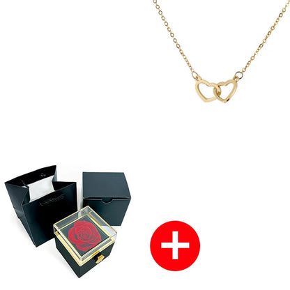 Valentine's Day Double Heart Eternal Rose Custom Name Necklace – Personalized Jewelry with Rotating Rose Gift Box