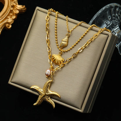 Stainless Steel Multilayer Geometric Portrait Coin & Stone Pendant Necklace – Fashion Jewelry for Women and Girls