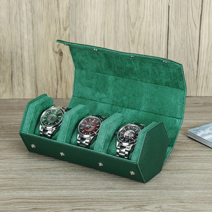 Luxury Saffiano Leather Watch Roll Case – 2, 3, or 4 Slot Storage Organizer for Watches – Scratch-Resistant & Waterproof