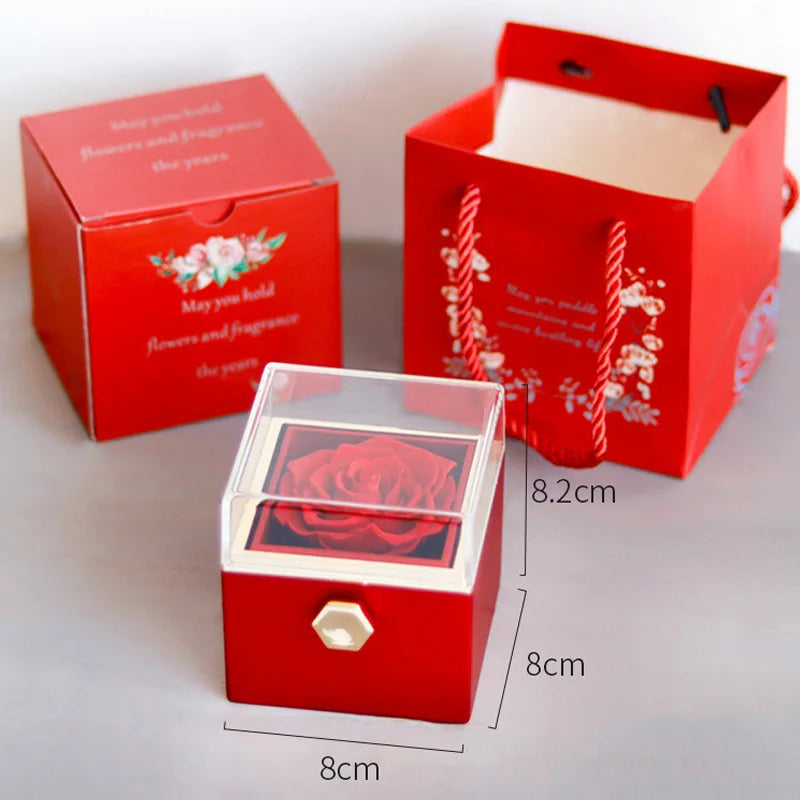 Valentine's Day Double Heart Eternal Rose Custom Name Necklace – Personalized Jewelry with Rotating Rose Gift Box