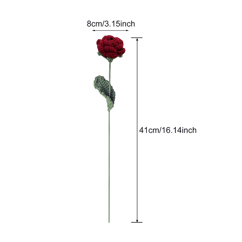 Hand-Knitted Wool Rose Flower Bouquet – Crochet Woven Flowers for DIY Weddings, Parties, and Home Decor