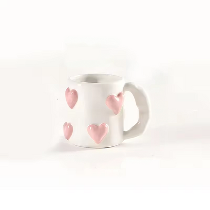 Hand-Painted Ceramic Mug with Pink Hearts – Cute Underglaze Coffee & Milk Cup, Perfect Valentine's Day Gift for Her
